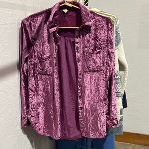 Anthropologie Pilcro Crushed Velvet Button-Down Shirt in Rich Purple